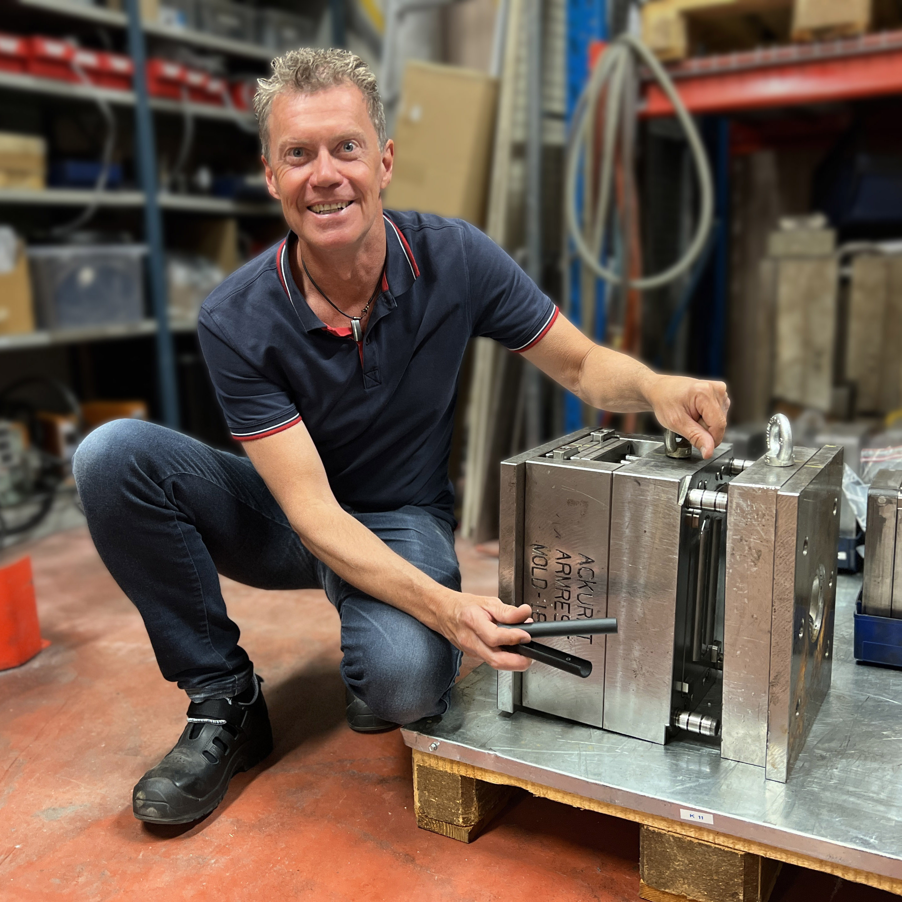 Christer Karlsson, Production Manager, showcasing a mold.